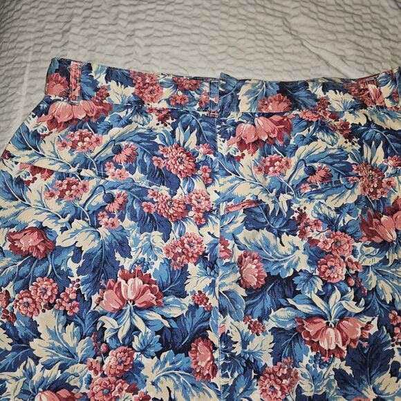 MDM Designs Skirt Womens 20W Blue Pink Floral Vintage USA Made Denim Maxi Skirt - Picture 8 of 11